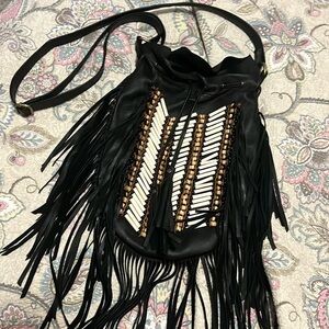 Australian Designed Bone & Fringe Leather Bag